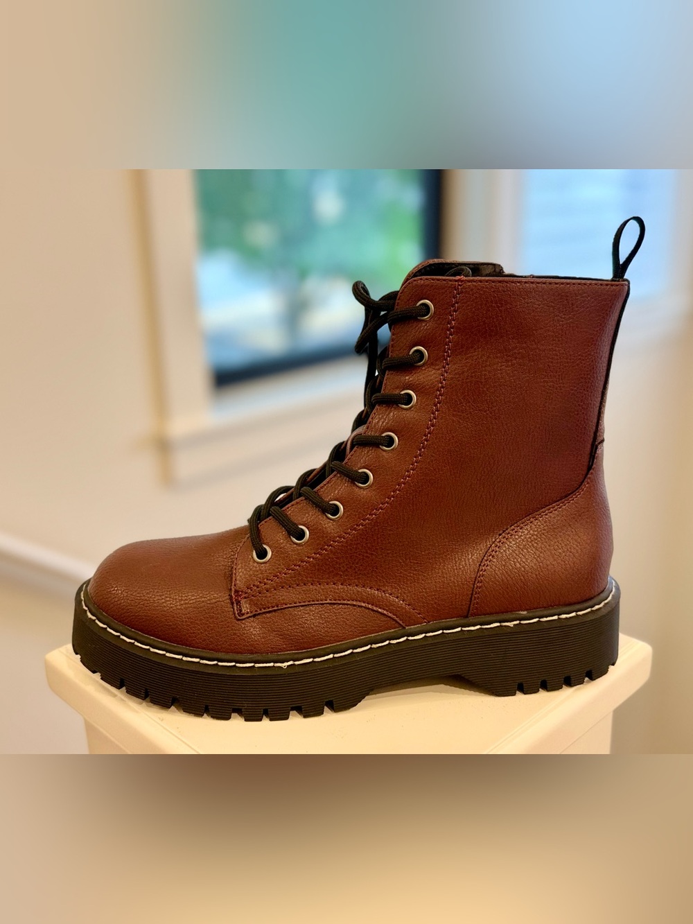 Sincerely Jules Women’s Cognac Combat Boots Size 9 NWT Lace Up Side Zip Lug Sole - Picture 6 of 7